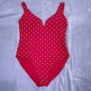 Size 6 Nip Tuck Swim Red Polkadot Plunge One Piece Bathing Suit